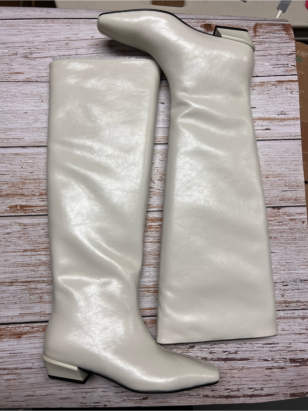 White Knee-High Leather Boots